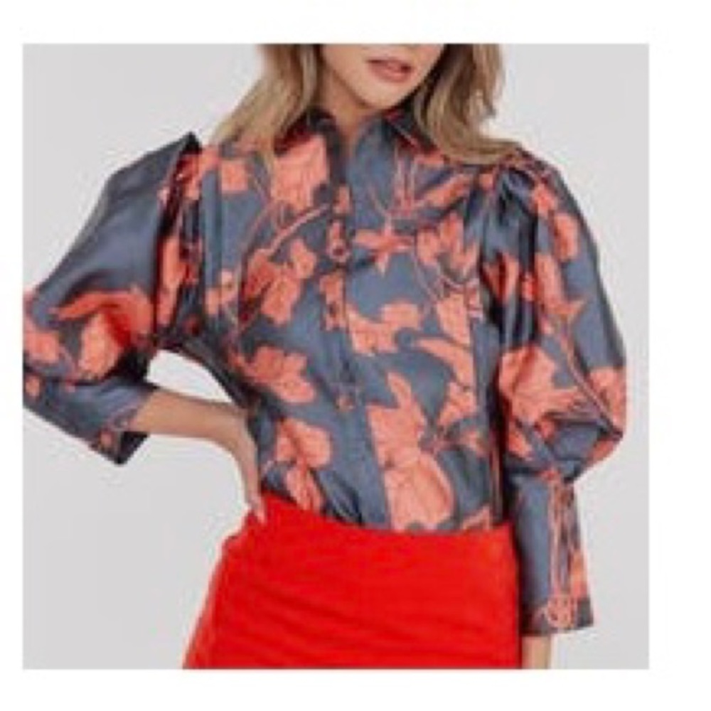 Puffed sleeve button down blouse
